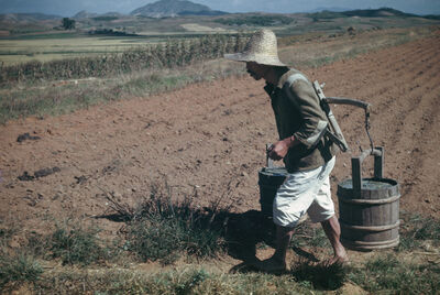 A man applying manure on the farm