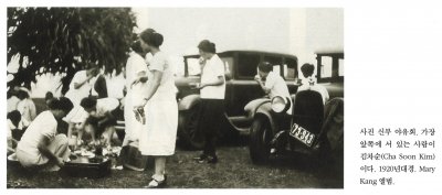 사진 신부 야유회. 가장 앞쪽에 서 있는 사람이 김차순(Cha Soon Kim)이다. 1920년대경. Mary Kang 앨범.